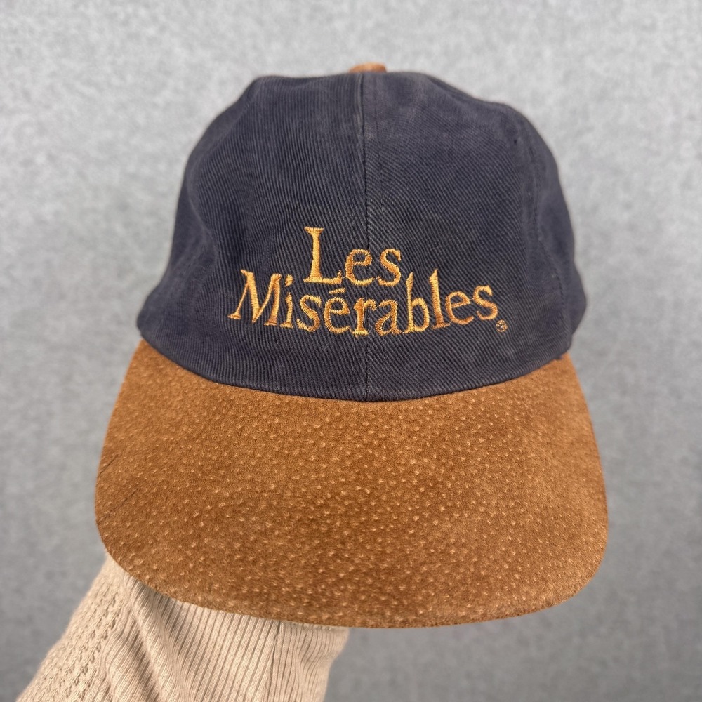 Vintage Les Miserables Hat Cap Strap Back Mens OS Blue Suede Brim 90s Musical